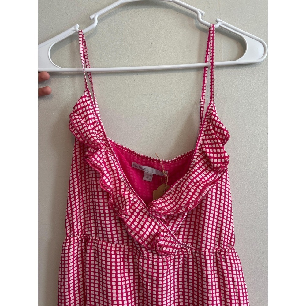Y2K Gingham Pink & White Romantic Strapless Midi V-Neck Silk Dress - Small - Picture 4 of 10